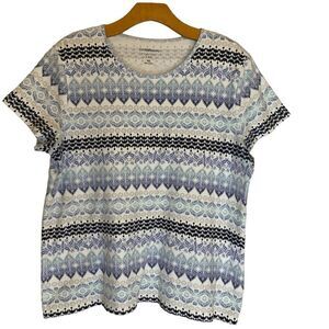 Croft & Barrow Women's size XL Classic Blue white boho Striped T-shirt top
